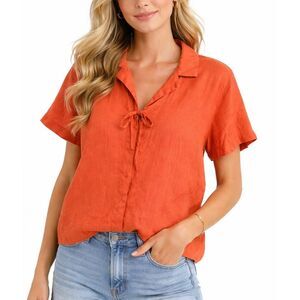 Calypso St. Barth 100% linen coral tie front button down M